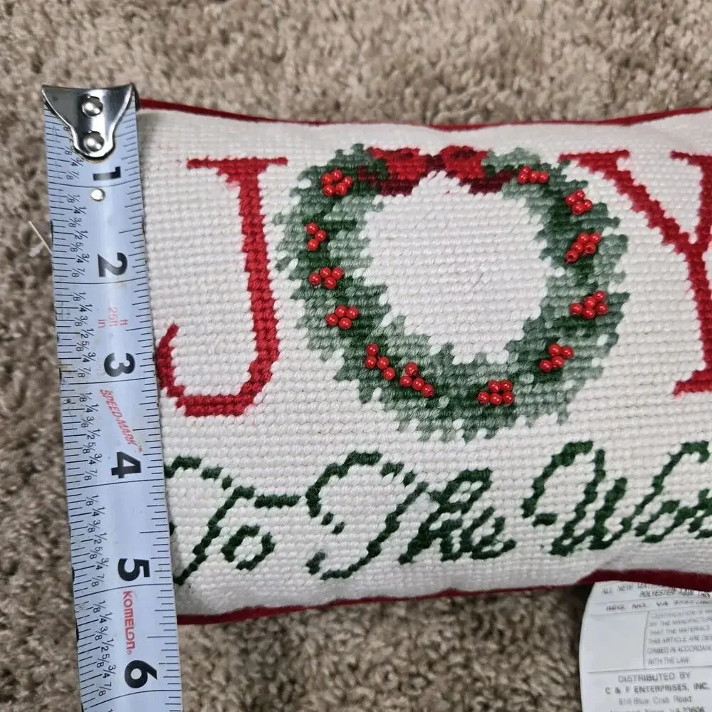 Joy to the World‎ Needlepoint Small Pillow Beaded Wreath Berries Christmas By CF